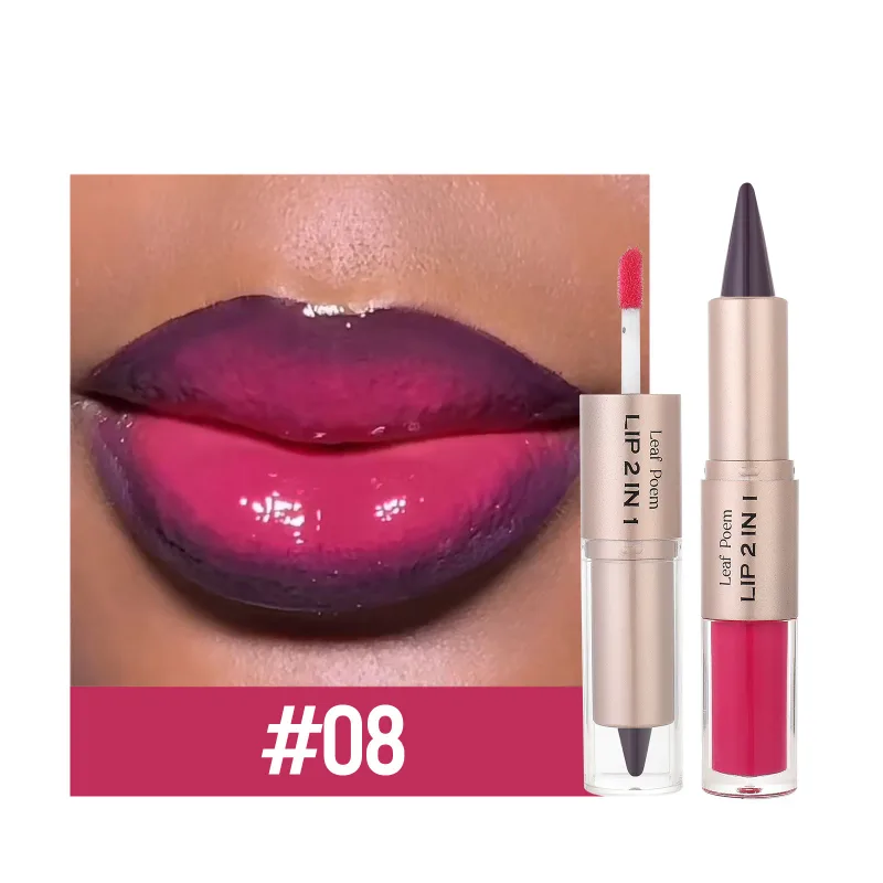 2 IN 1 Nude Brown Pink Mirror Lip Gloss Tapered Gradient Lipliner Contour Pencil Matte Lip Liner Waterproof Sexy Lipstick Makeup — image 14