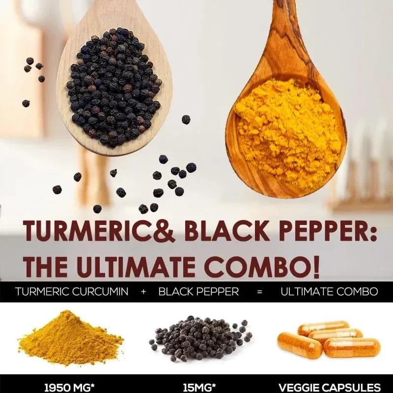 Integratore in capsule di curcuma e curcuma con estratto di pepe nero BioPerine per il supporto digestivo e immunitario articolare — image 6