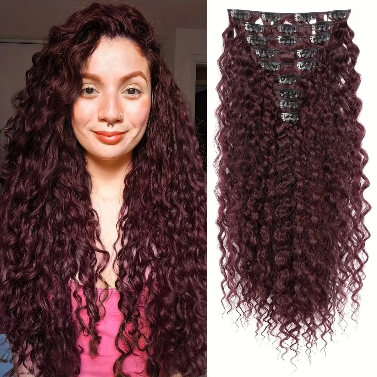 9PCS ที่ยอดเยี่ยม Handstitching คลิปในส่วนขยายของผม 22 นิ้ว CURLY Hair EXTENSION ยาวนุ่มสังเคราะห์ Hairpieces สำหรับผู้หญิง — image 9