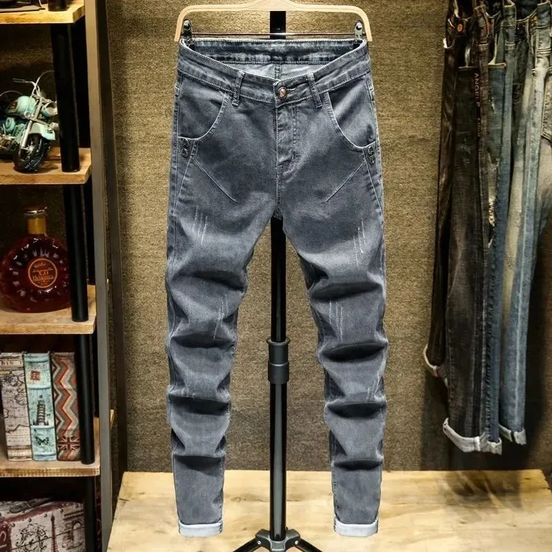 Xu Hướng Xuân Thu Màu Trơn Chân Thẳng Co Giãn Quần Jean Denim Nam Slim Fit Thoải Mái Thể Thao Quần Jean Cao Cấp — image 9