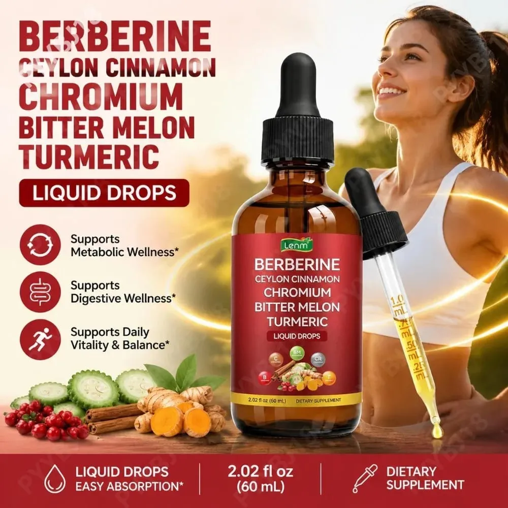Berbérine Gouttes Liquides Chrome & Cannelle de Ceylan Soutient la Vitalité Bien-être Métabolique Santé Digestive Sans Sucre Sans OGM 60 ml — image 1