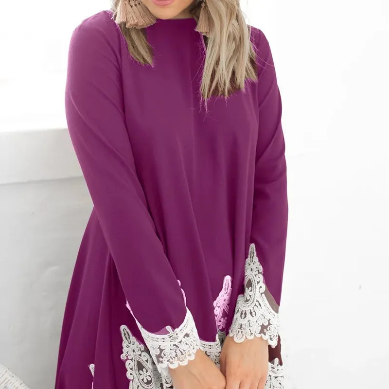 Mùa Xuân Thanh Lịch Váy Đầm Cho Nữ Tay Dài Cổ Tròn Chui Đầu Viền Không Đều Màu Dresss vestidos Áo Dây Femme Soirée Verte