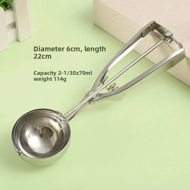 Isske Køkkenværktøj 3 Størrelse Rustfrit stål Fjederhåndtag Mos Kartoffel Vandmelon Kugle Scoop Hjem Køkkentilbehør — image 10