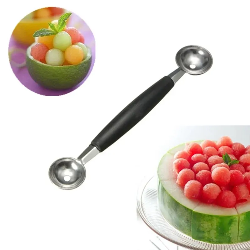 Cuillère à glace multifonctionnelle en acier inoxydable, cuillère à glace aux fruits à double tête, boule de pastèque, outils de cuisine 1 pièce