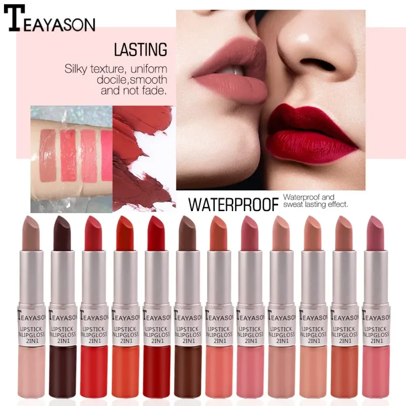 1PC Pink Matte ลิปสติก Waterproof Long-Lasting Moisture 2-in-1 Lip Tint เซ็กซี่ Lip GLOSS Lip แต่งหน้าสำหรับผู้หญิง — image 6