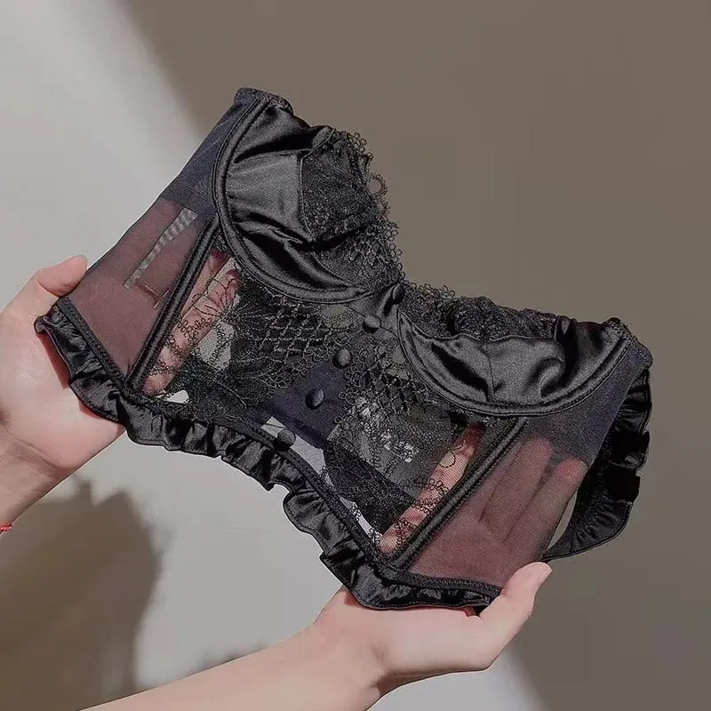 Ny flyvende skulder vest knap blonde syning bh smukt skulder undertøj sæt dame bralette viser lille bryst lingeri — image 2