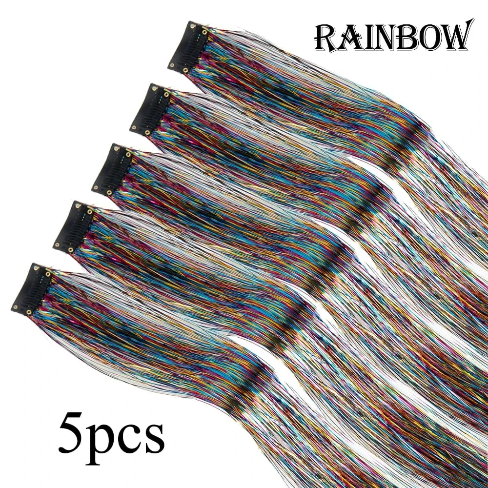ขายส่ง 5 ชิ้น/แพ็คประกายเงาต่อผมคลิปใน Sparkle ผมเงา Tinsel Rainbow Shiny Sparkle ผม Tinsel สีชมพู/ สีแดง — image 16