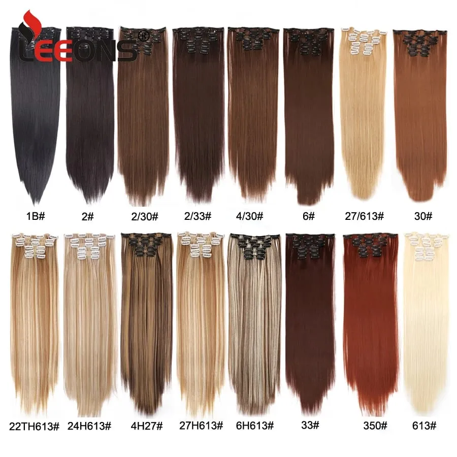 คลิปสีดำในส่วนขยายตรง 22 "ยาวสังเคราะห์หนาคลิปบนผมสำหรับผู้หญิง 6 ชิ้น/เซ็ต CURLY Full HEAD งานแต่งงานทุกวัน — image 3