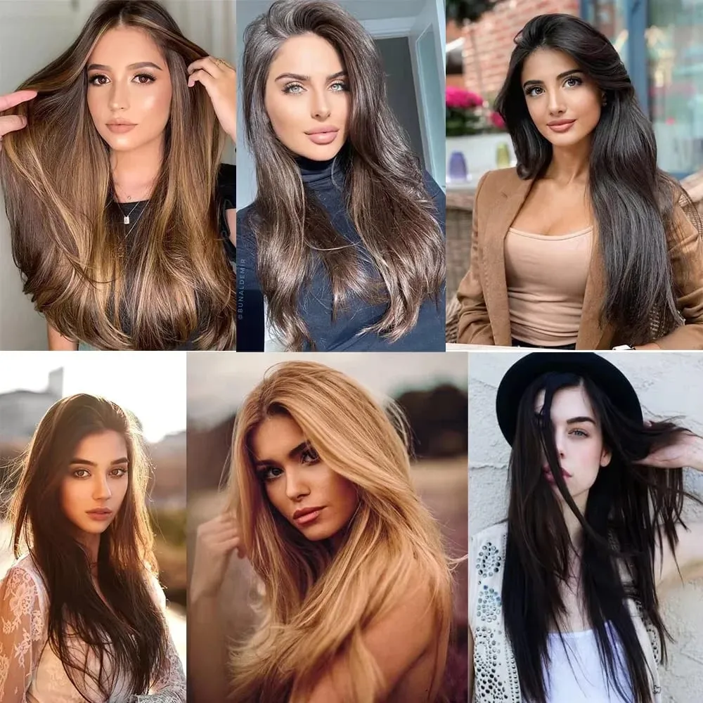 Coiffure longue droite 16 Clips 7 pièces/ensemble Extensions de cheveux postiches synthétiques blondes noires naturelles résistantes à la chaleur pour les femmes Kp — image 7