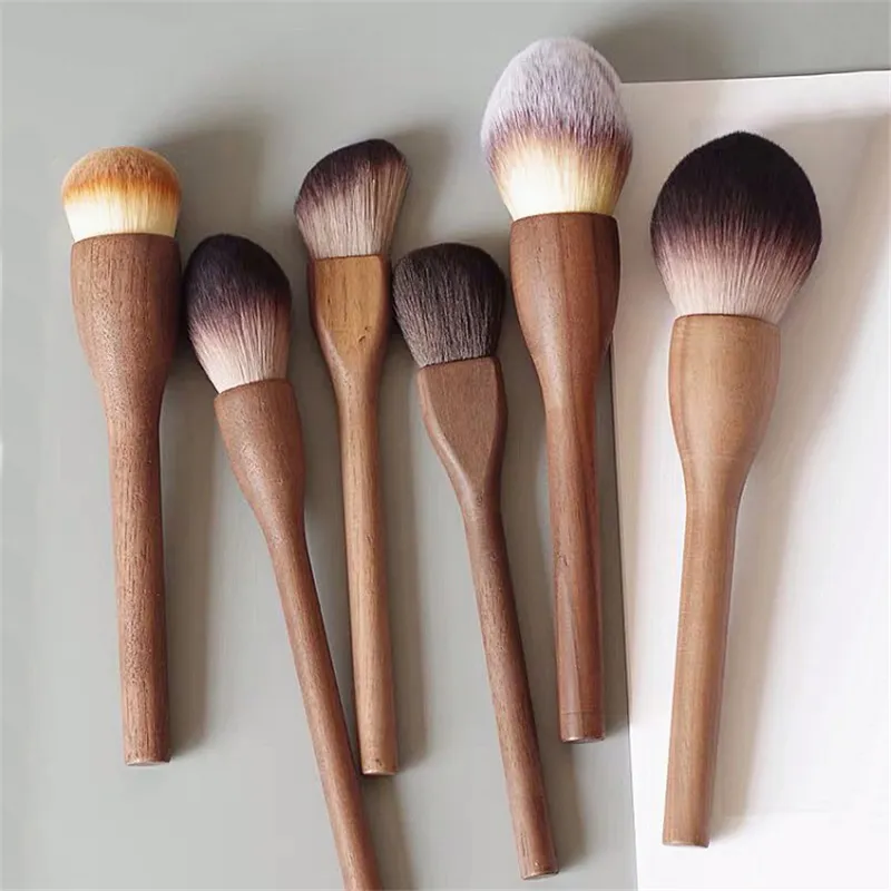 วอลนัทไม้ Handle แปรงแต่งหน้า Loose Powder Foundation Blush Contour แปรง Super Soft ความหนาแน่นสูงแต่งหน้าเครื่องมือแปรง — image 2