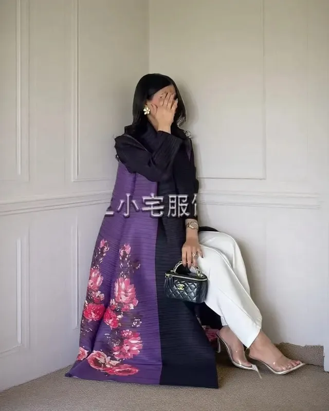 Frauen Falten Miyake Plissee Abaya Langarm Druck Faltbare Kragen Robe Strickjacke Mantel Neue Winter Mode Original Design 2026 — image 14