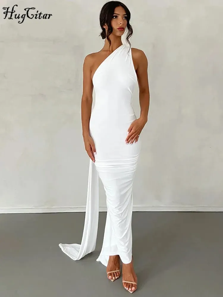 Hugcitar Nastavitelné poutko na šátek na jednom rameni Ruched Sexy Maxi Šaty Dámské Elegantní Y2K Streetwear Festival Outfit — image 4