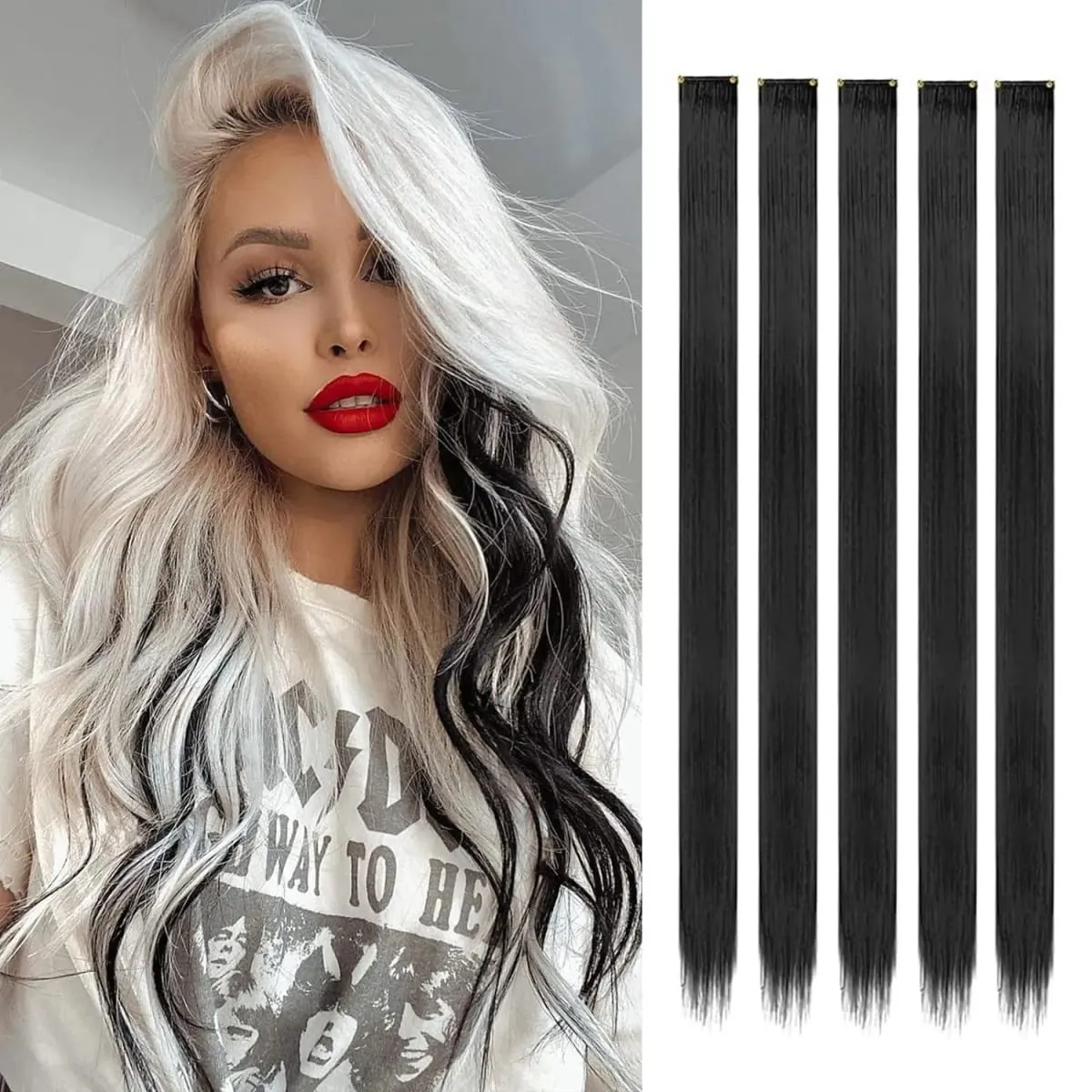 5PCS Colored Clip in Synthetic Hair Extensions Party Highlights Colorful Hair Extensions Rainbow Fake Hair Clips Hairpieces — image 12