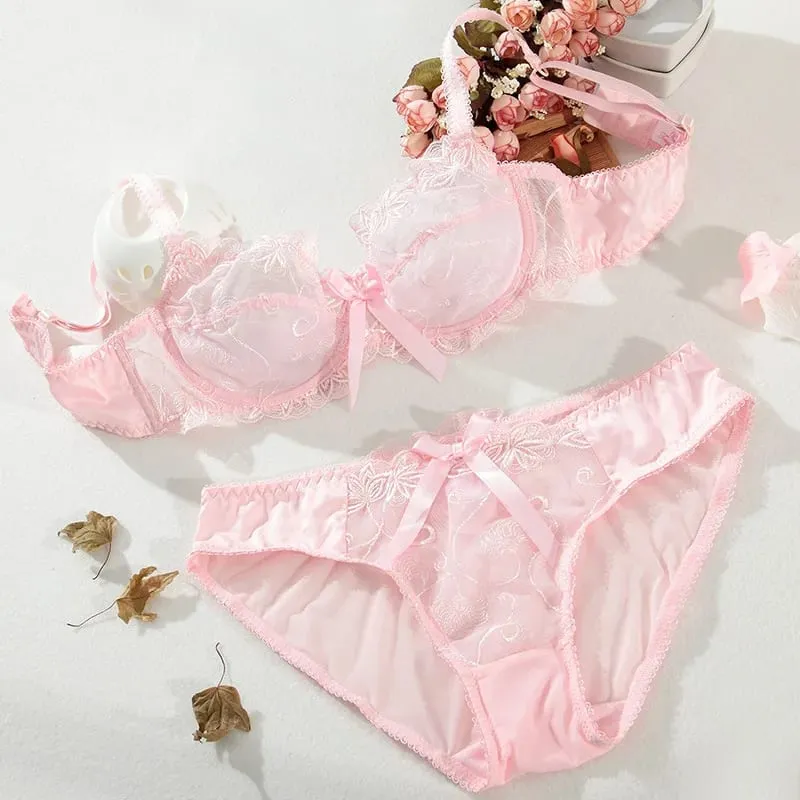Bralet Tipis Tanpa Empuk untuk Payudara Kecil Ultra Nipis Bra Renda Boleh Laras Set Pakaian Dalam Halterneck Seksi untuk Wanita BANERDANNI — image 10