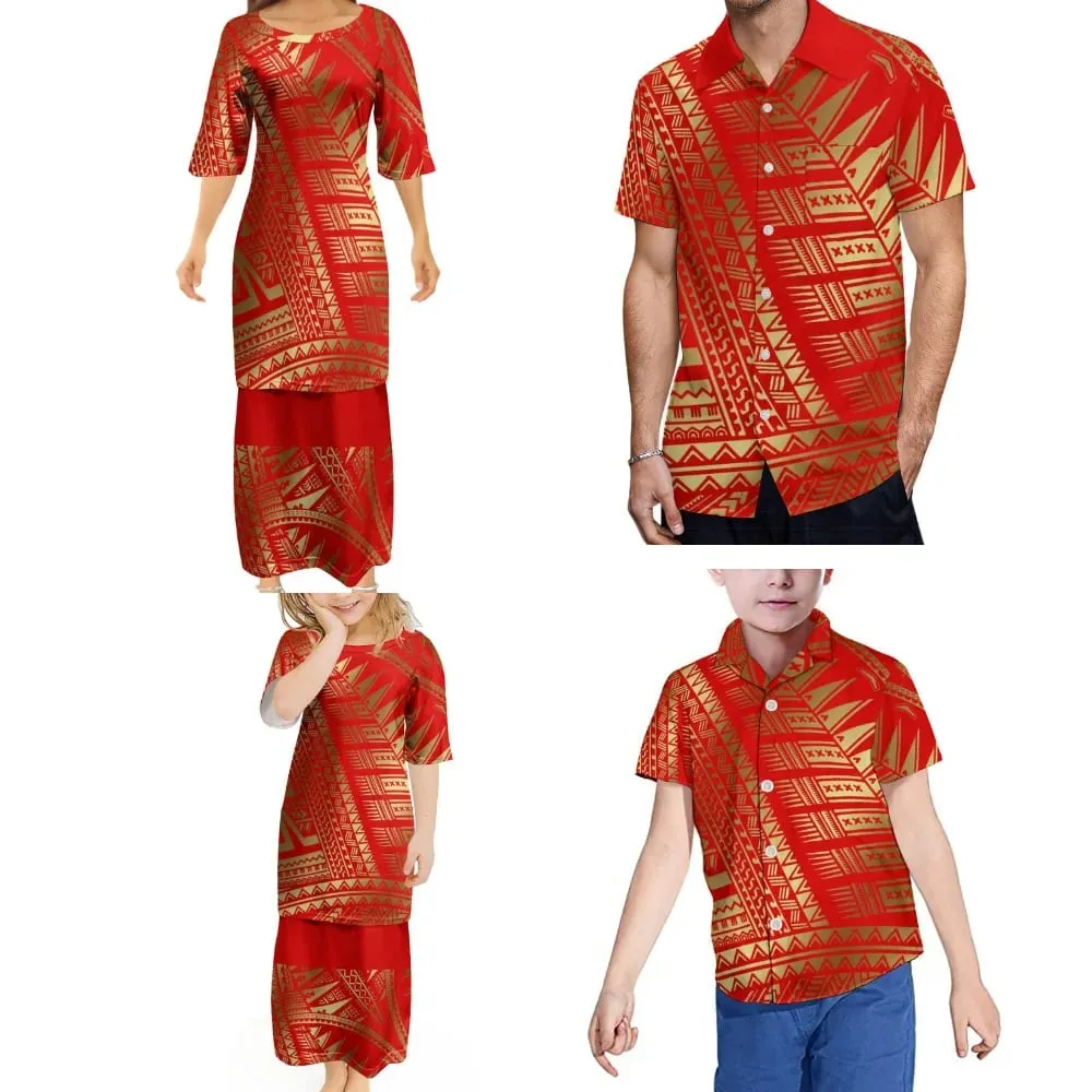 Cetakan Etnik Retro Retro Polinesia Rekaan Etnik Tersuai Kemeja Lelaki Puletasi Wanita Baharu Pakaian Keluarga Samoa Kanak-kanak Dewasa — image 5