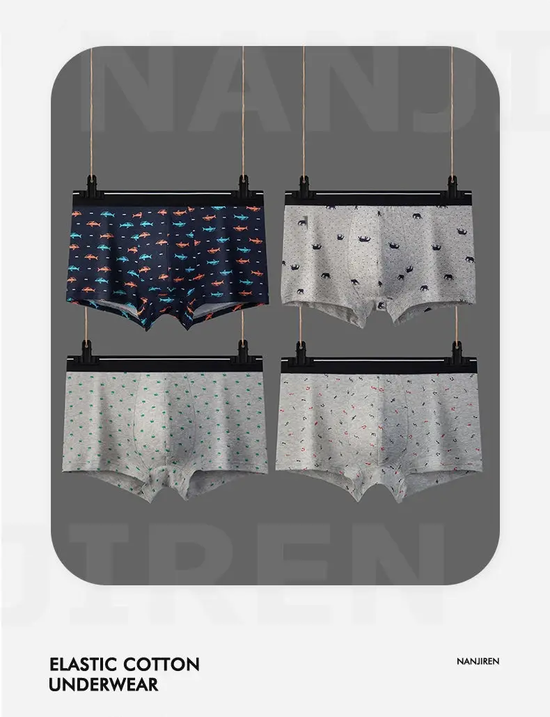 4Pcs/Lot Boxer Shorts Men Underwear Cotton Underpants Comfortable Breathable Male Trunk U Convex Print Panties High Quality — image 3