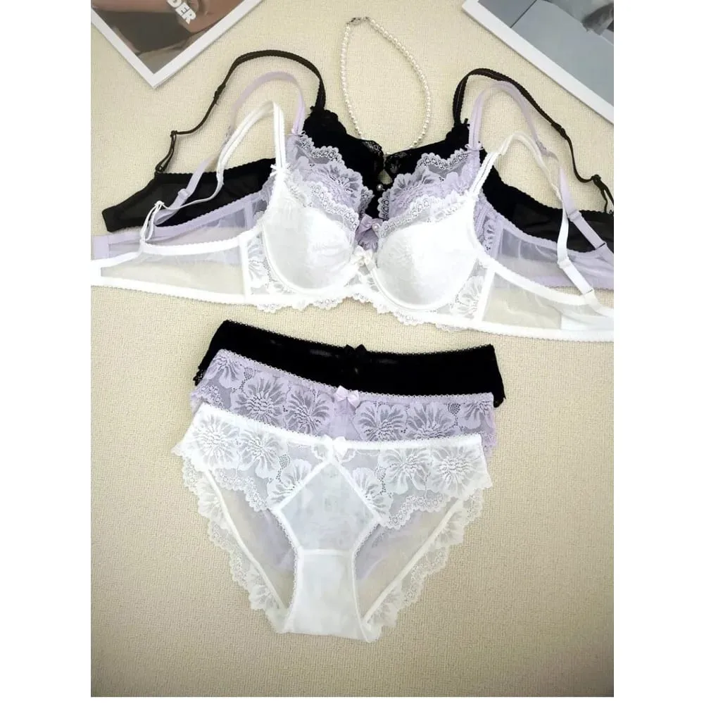 Conjunto de sutiã de renda fina de verão para mulheres push up reunir controle de gordura lateral anti flacidez sexy lingerie macia kit — image 3
