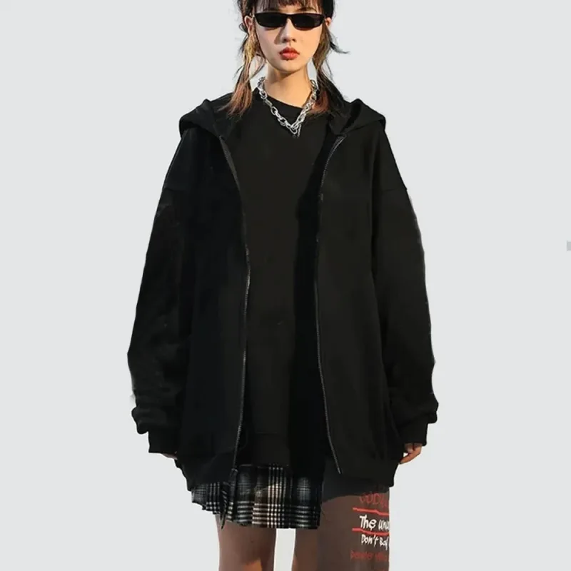 High Street Hoodie Men Solid Color Zip Up Long Sleeve Loose Jacket Coats Casual Hooded Sweatshirt Y2K Fashion Outdoor Clothes — image 5