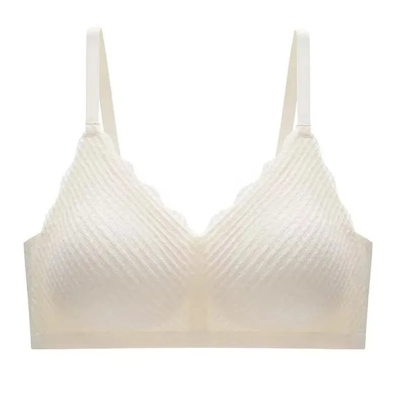 ผู้หญิง Lace Seamless Bra ไร้สายสายรัดสปาเก็ตตี้บางส่วนกลับลื่นรวบรวมชุดชั้นในสำหรับหน้าอกเล็ก