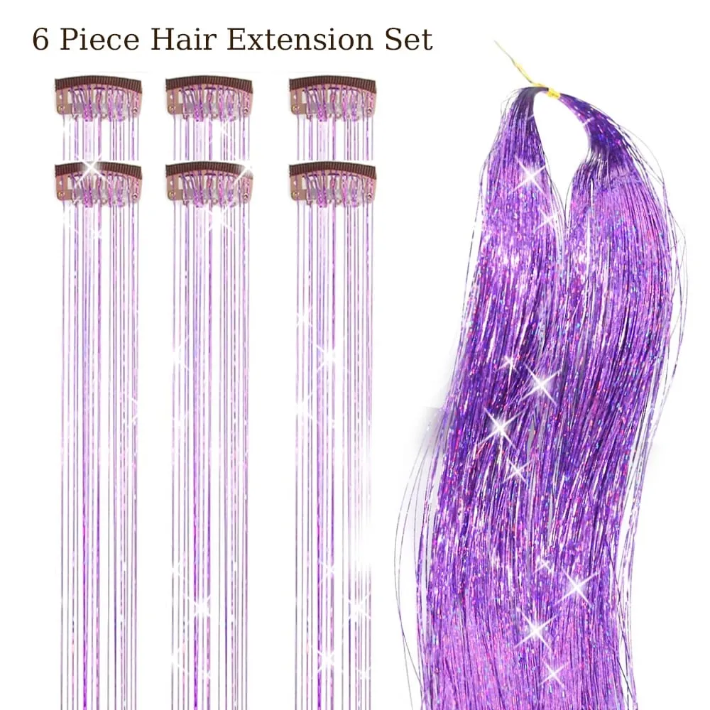 Hair Tinsel Pack Of 6Pcs Clip In Hair Tinsel 20Inch Colorful Glitter Tinsel Hair Extensions Festival Gift Tinsel Fairy Hairpiece — image 15