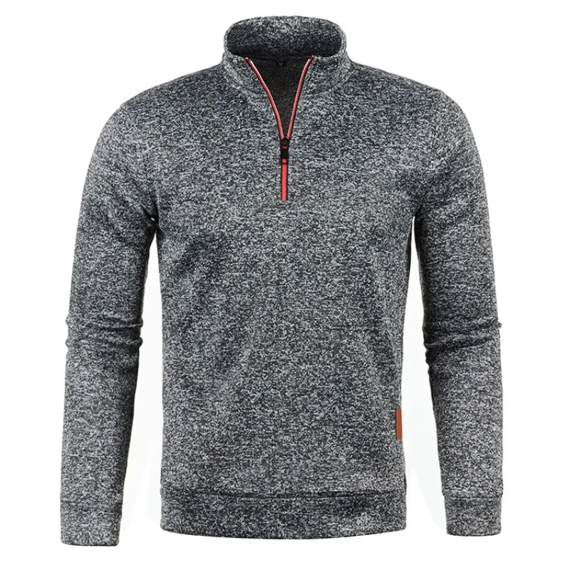 Autumn Men's Half Zipper Sweatshirt Long Sleeve Solid Color Pullover Turtleneck Streetwear Winter Warm Jacket Sport Coats — image 6