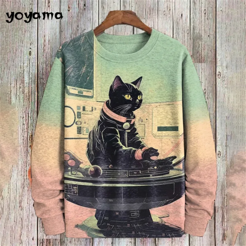 Cat Print Long Sleeve Hoodie for Men Oversized Hoodies Pullover Autumn Men Round Neck Sweatshirt Fashion Unisex Clothing Tops — image 22