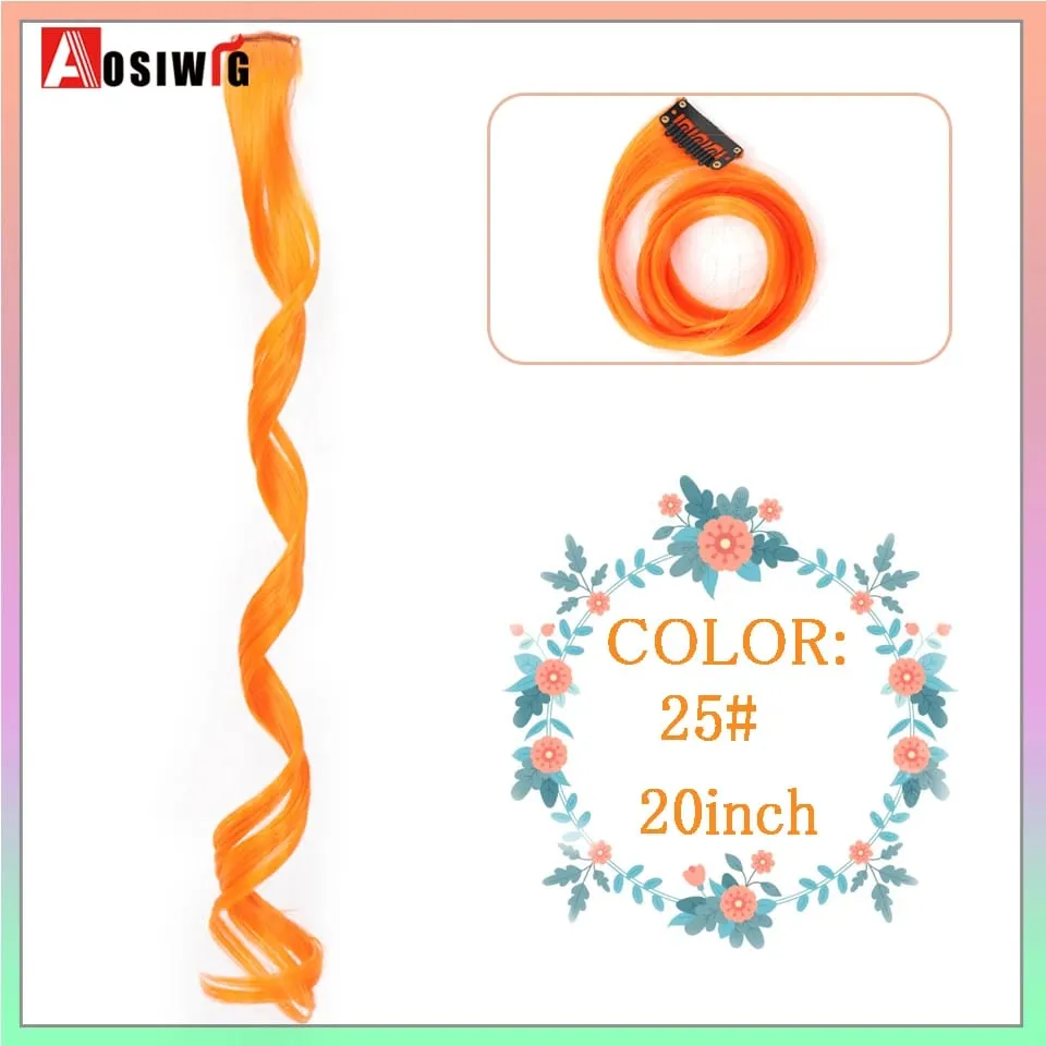 Extensions de cheveux synthétiques lisses et longues à reflets arc-en-ciel, 22 pouces, Clip en une seule pièce, ombré rose violet vert jaune pour femmes — image 18