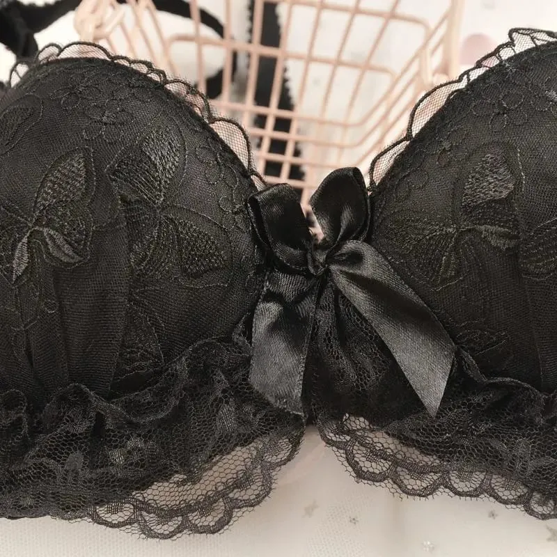 Set di lingerie sexy fiore di pizzo confortevole morbido reggiseno push up con ferretto e mutandine coppa AB intimo alla moda in due pezzi stile coreano — image 5