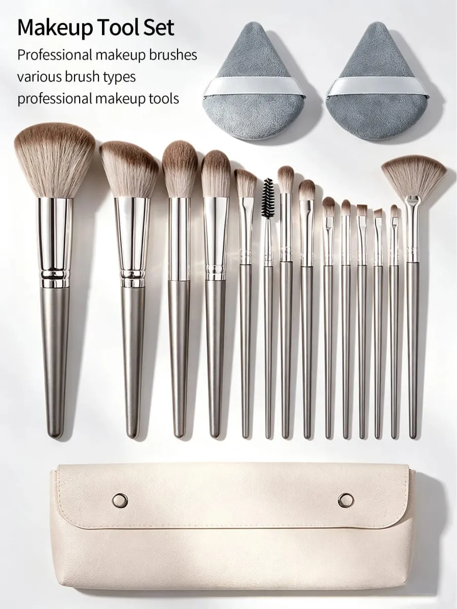 Bløde makeup-børster sæt med trekantpudder, bærbar taske Foundation Blush øjenskyggeblandingsværktøj til kvinder, begyndere — image 6
