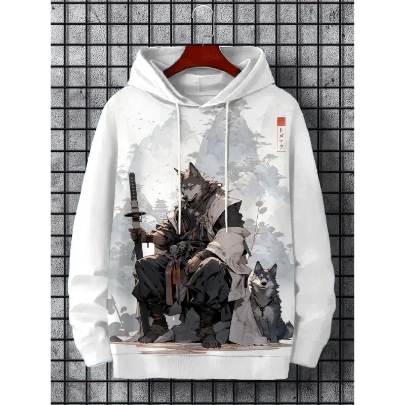 3d impresso ondas macarrão moletom com capuz para homens legal lobo padrão manga longa topos moletom casual harajuku pulôver solto hoodies — image 4