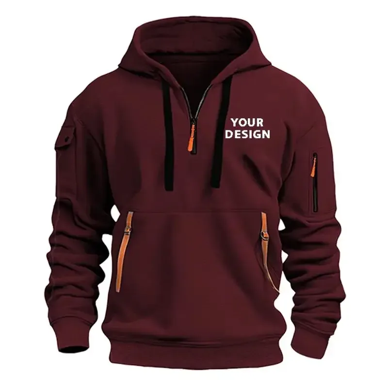Sudadera informal holgada con bolsillo en el brazo y cremallera deportiva para hombre, nuevo europeo, personaliza tu logotipo, chaqueta con capucha y hombros caídos — image 8