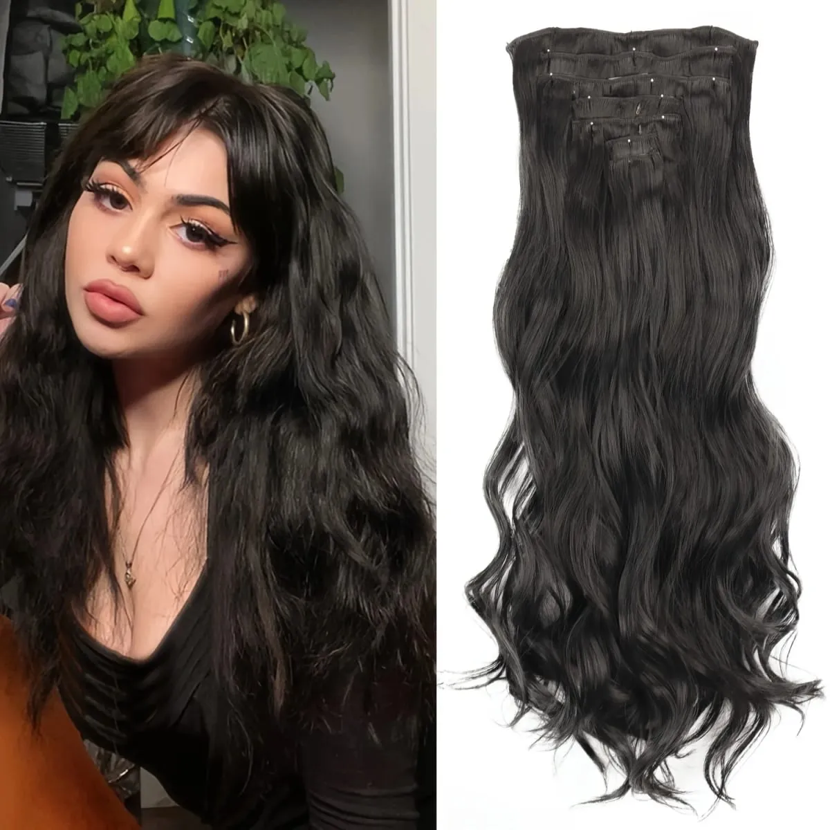 Coiffure longue droite 16 Clips 7 pièces/ensemble Extensions de cheveux postiches synthétiques blondes noires naturelles résistantes à la chaleur pour les femmes — image 16