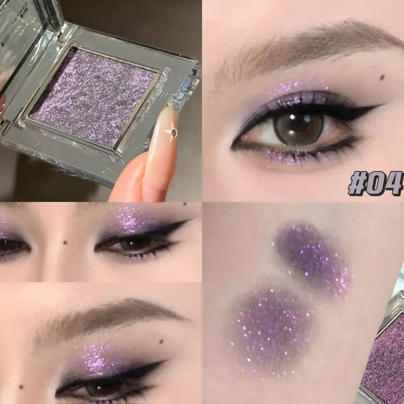 Monokrom blå metallisk øjenskygge diamant glitter grøn øjenskygge highlighter palet funklende perleskinnende lilla øjenmakeup — image 10