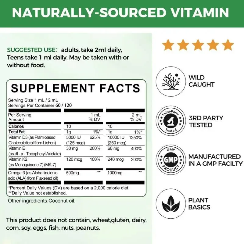 Mulittea Vitamin K2+D3 60ml E Vitamini ve Omega 3 Diyet Takviyeleri içeren Damlalar Kas İyileştirme ve Besin Emilimi — image 6