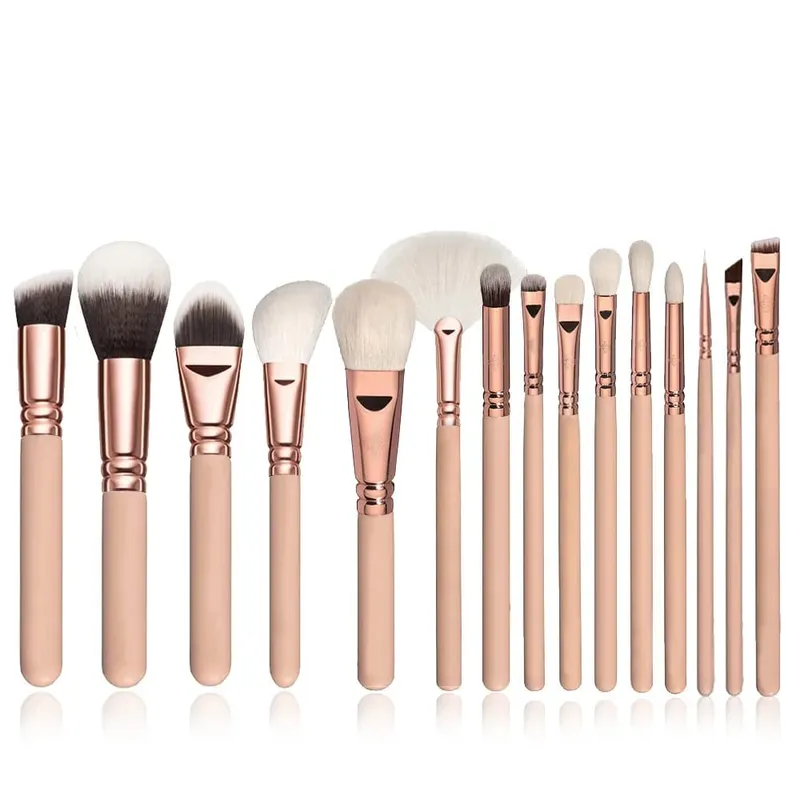 15 stk Professionelle make-up børster Sæt Makeup Power Brush Make Up Skønhedsværktøj Blødt syntetisk hår med læderetui — image 9