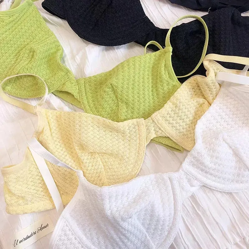 Set reggiseno casual da donna in tinta unita Set intimo elasticizzato elegante Set reggiseno e slip intimo perizoma sottile — image 5
