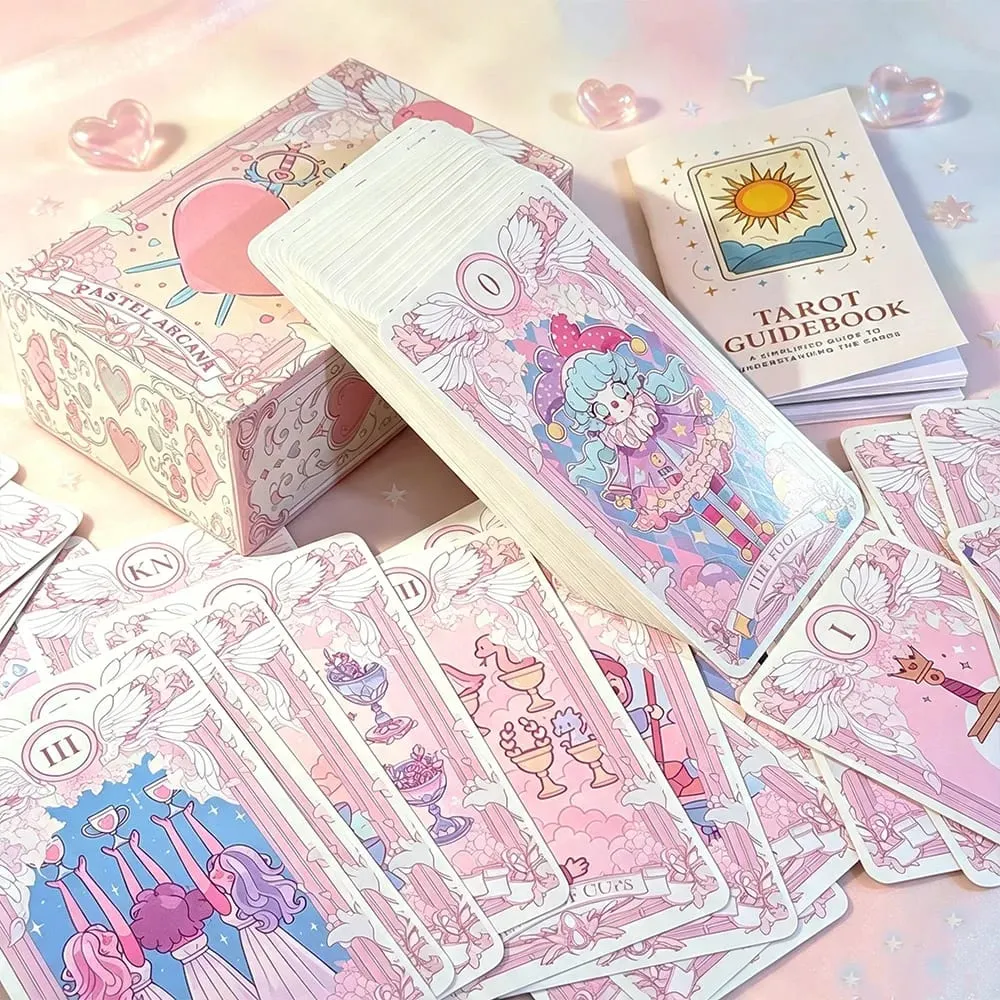 Mazzo di tarocchi rosa di grandi dimensioni da 78 pezzi Kawaii con guida - Illustrazione anime carina per il gioco da tavolo di divinazione del destino — image 2