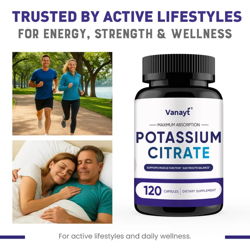 Potassium Citrate - Maintain Electrolyte Balance Support Muscle Bone Blood Vessel and Heart Health - 120 Capsules — image 2
