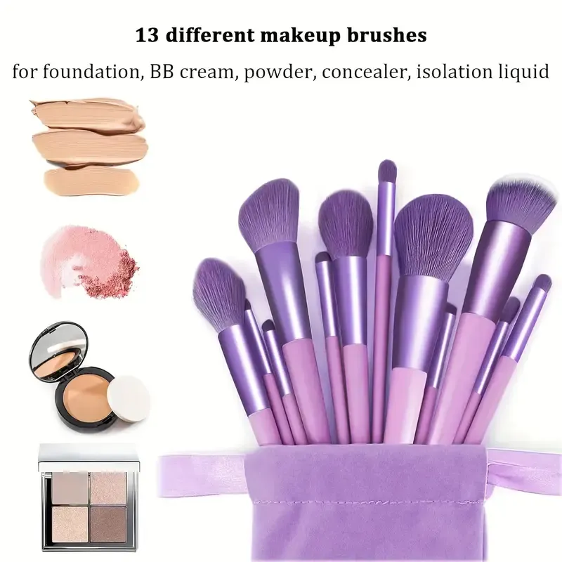 Professiona 13PCS Set Berus Mekap Foundation Eyeshadow Blush Powder Campuran Kosmetik Gebu Lembut Set Lengkap Alat Solekan Wanita