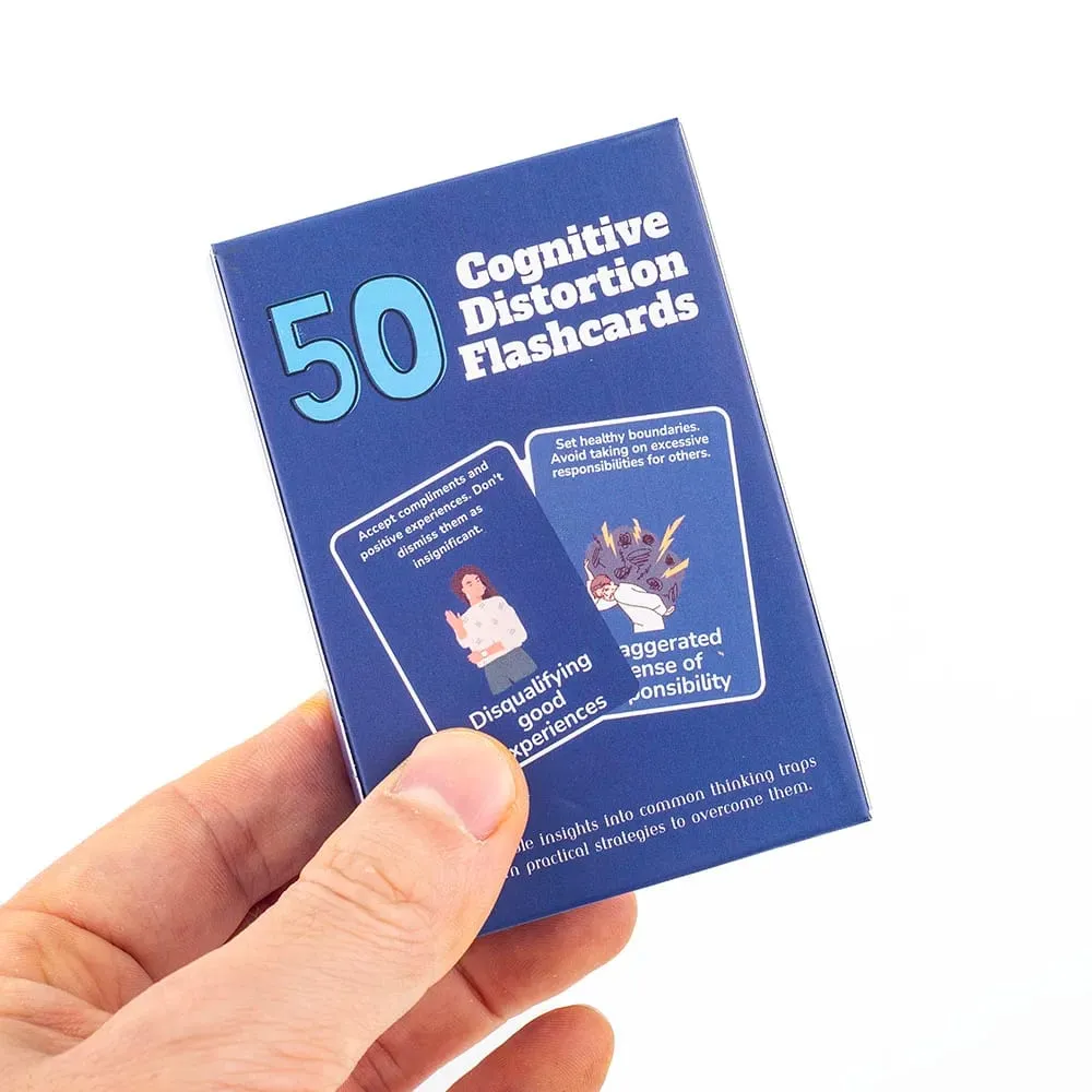 50 fiszek zniekształceń poznawczych Identyfikacja pułapek myślenia Praktyczne strategie dobrego samopoczucia psychicznego Gra planszowa Zarządzanie emocjami — image 2