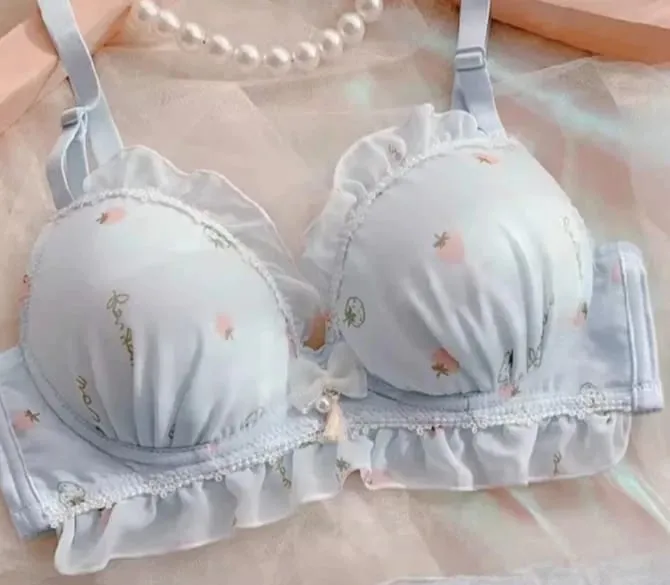 Set di slip reggiseno push up con coppe sottili senza fili con stampa di fragole carine, intimo comfort giapponese Kawaii per petto piccolo da indossare ogni giorno S-XL — image 9