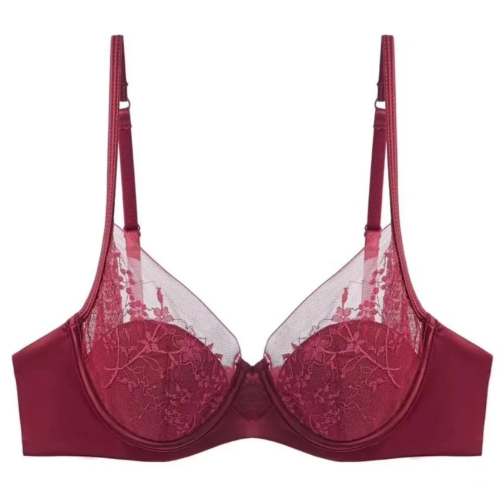 Women Lace Lingerie Set Thin Cup Minimizer Bra Panty Kit Full Coverage Breathable Intimates for Big BustFashion Daily Underwear — image 6