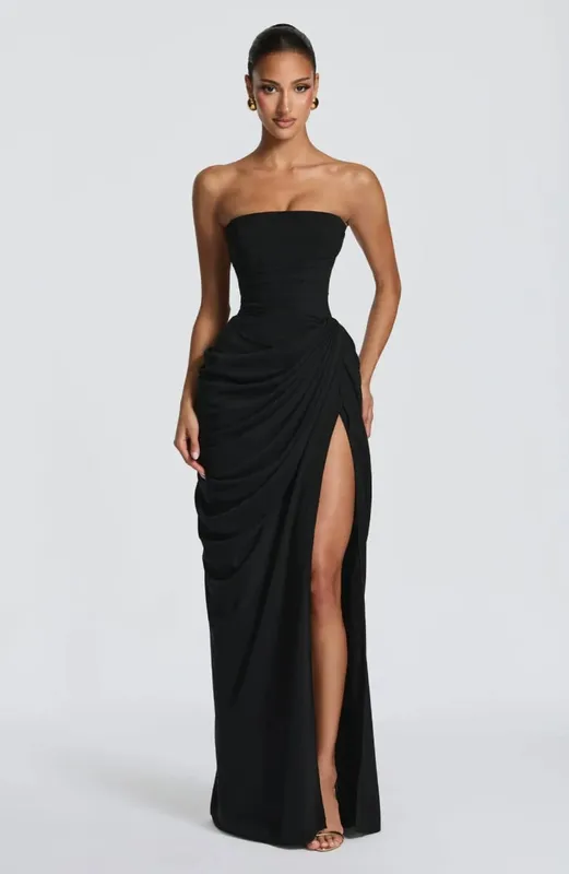 Seksi Pepejal Pleated Strapless Dress Wanita Chic Off-shoulder Backless High Waist Split Dresses Wanita 2026 Baharu Gaun Pesta Petang — image 12