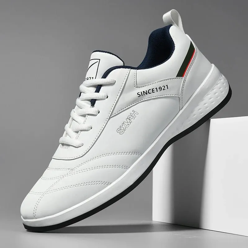 Double Star Men's White Leather รองเท้าผ้าใบลำลองน้ำหนักเบาระบายอากาศได้ลื่นรองเท้ากีฬาที่เดิน — image 2