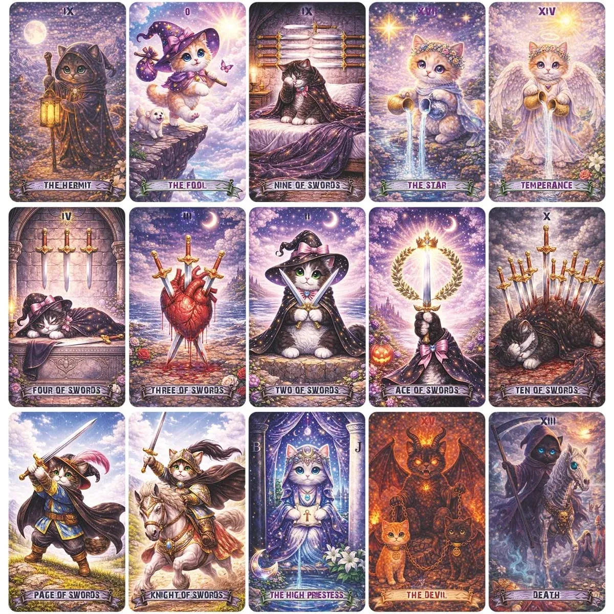 Magic Cat Tarot 78 ใบ 13x8 ซม.เหมาะสำหรับผู้เริ่มต้นกระดาษคู่มือEmotion Expression Subtle Magicรายละเอียดการ์ดเกม — image 6