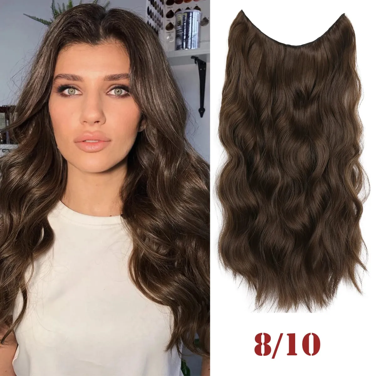 Parrucchino sintetico ondulato lungo artificiale Biondo misto marrone Pezzo di capelli finti per le donne Due clip Estensione naturale dei capelli 17 colori — image 12