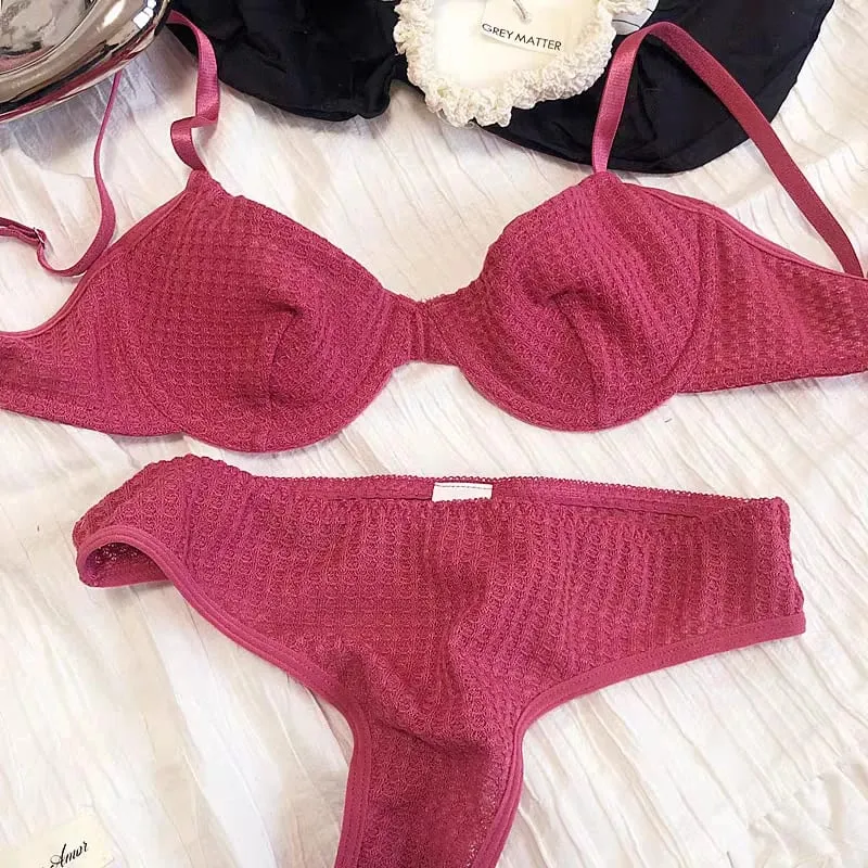 Set reggiseno casual da donna in tinta unita Set intimo elasticizzato elegante Set reggiseno e slip intimo perizoma sottile — image 8