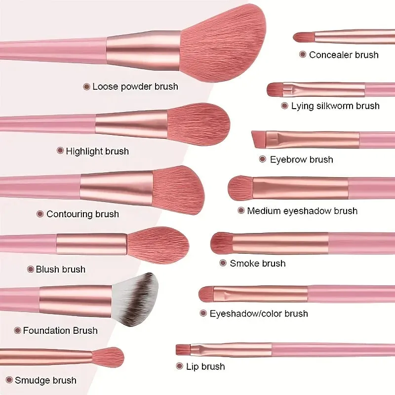 Conjunto de pincéis de maquiagem de 17 unidades com esponja - Pincéis Kabuki rosa macios e fofos para pó de base e sombra | Kit de beleza — image 4