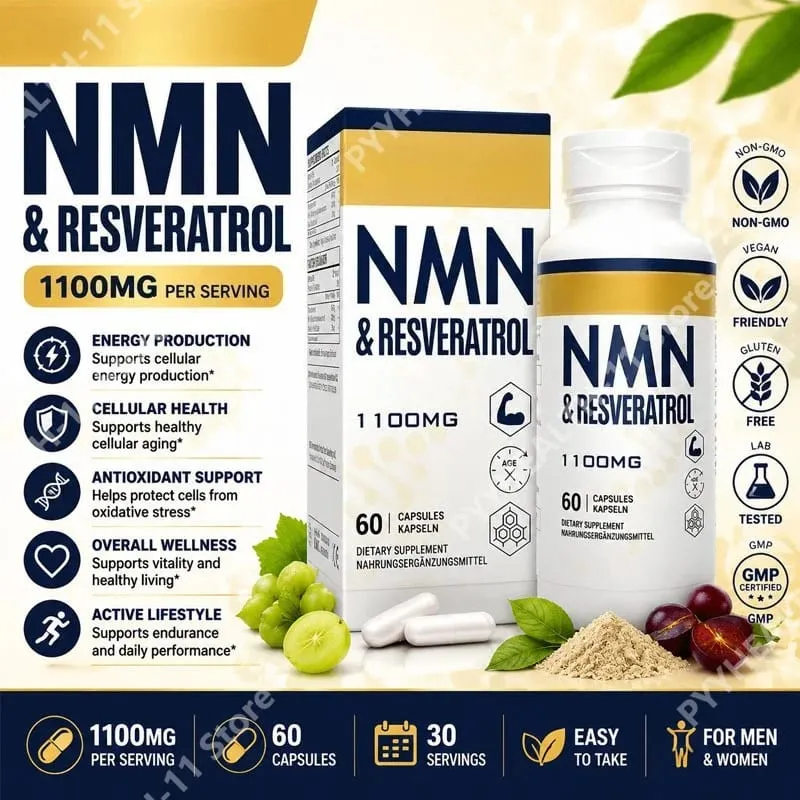 NMN & Resveratrol Capsules Supplément complexe antioxydant avec extrait de poivre noir 1100 mg 60 capsules — image 1