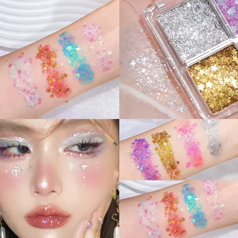 Mini 4 Color Eyeshadow Palette – Pearl Glitter Elf Realm Style Pink Shimmer Sequin Eye Makeup for Festival & Daily Looks — image 5